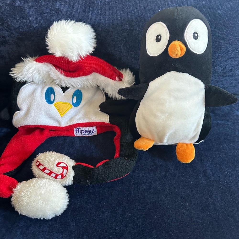 Kohl's Festive Red and Black Penguin Hat with Plush
